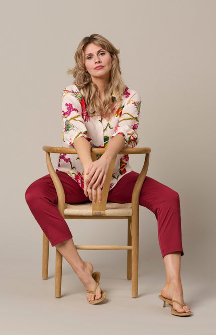 &Co woman Blouse Marijke Flower Claret Multi BL443 Stretchshop.nl