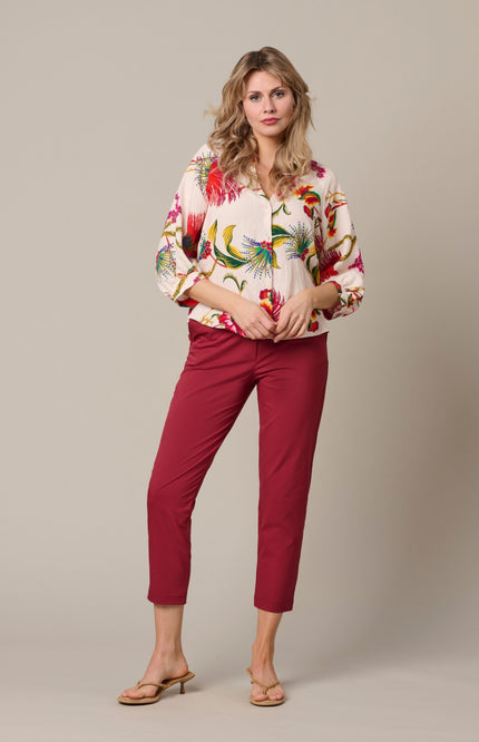 &Co woman Blouse Marijke Flower Claret Multi BL443 Stretchshop.nl