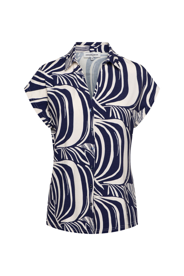 &Co woman Blouse Valetta Weave Blue Multi BL444 Stretchshop.nl