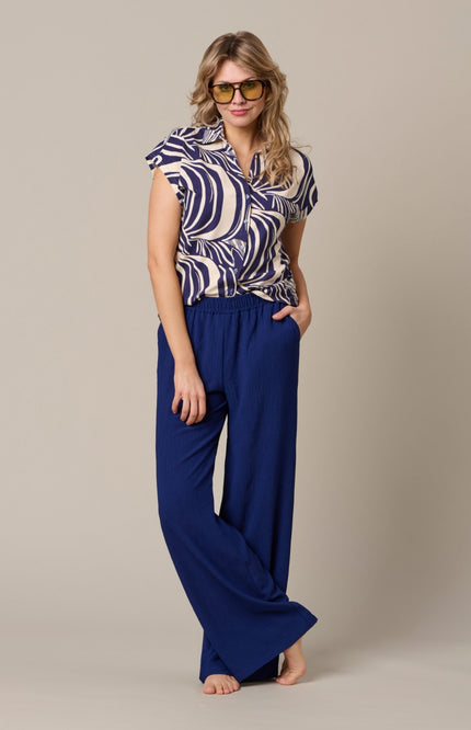 &Co woman Blouse Valetta Weave Blue Multi BL444 Stretchshop.nl