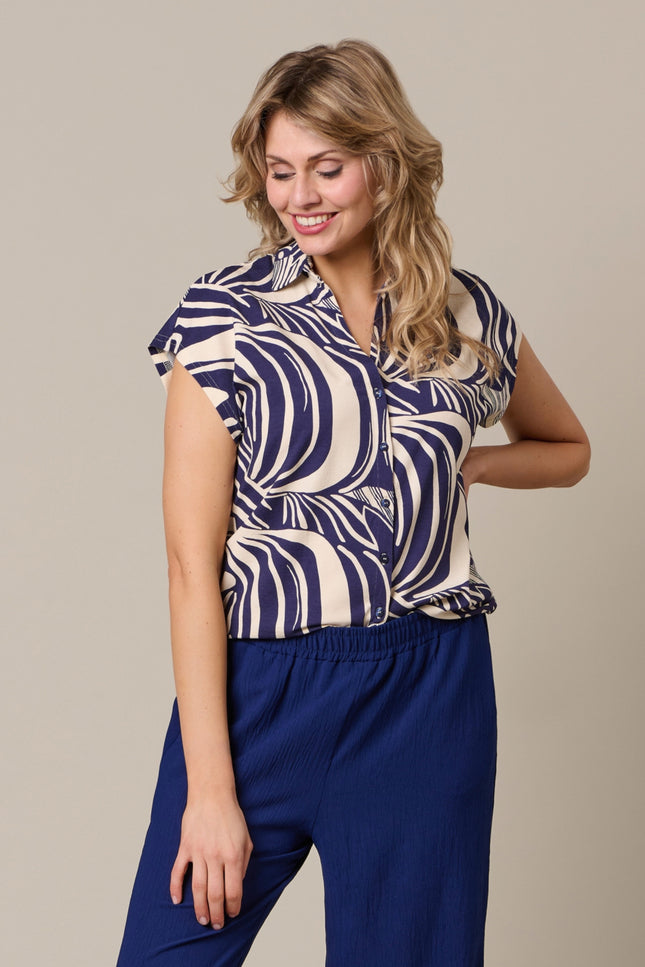 &Co woman Blouse Valetta Weave Blue Multi BL444 Stretchshop.nl