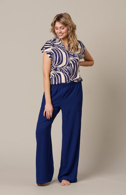 &Co woman Blouse Valetta Weave Blue Multi BL444 Stretchshop.nl