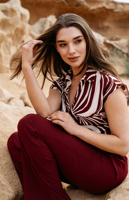 &Co woman Blouse Valetta Weave Claret Multi BL444 Stretchshop.nl