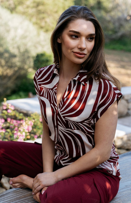 &Co woman Blouse Valetta Weave Claret Multi BL444 Stretchshop.nl