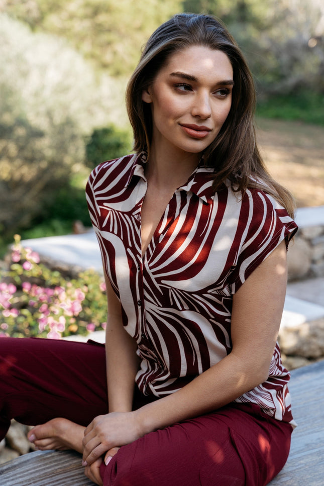 &Co woman Blouse Valetta Weave Claret Multi BL444 Stretchshop.nl