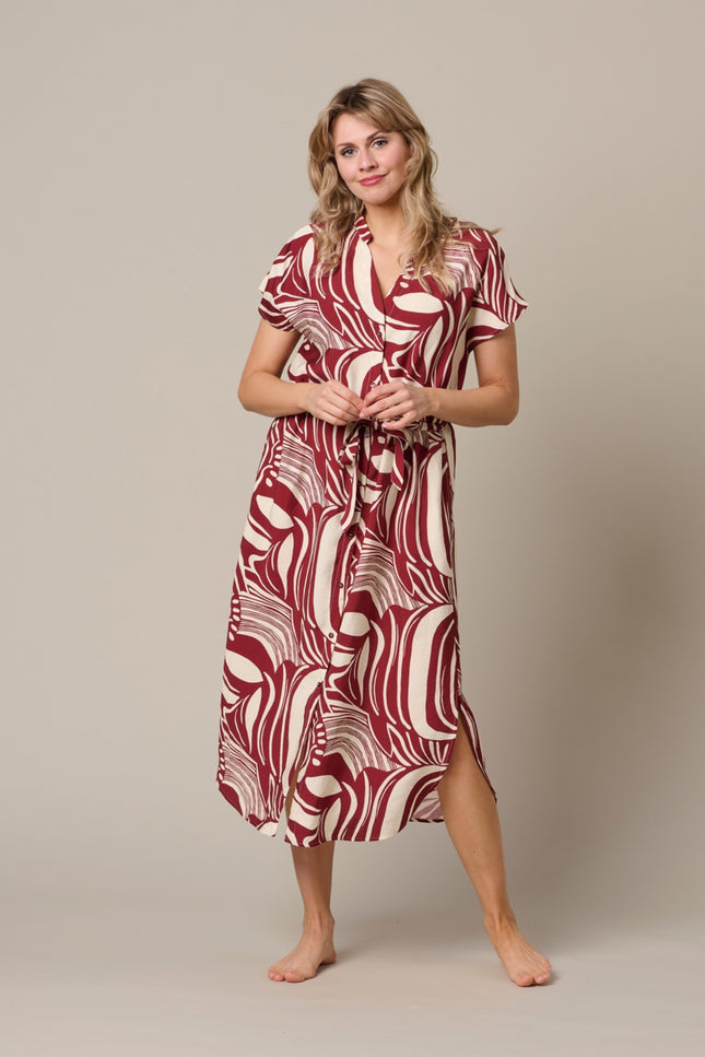 &Co woman Jurk Liva Weave Claret Multi DR311 Stretchshop.nl