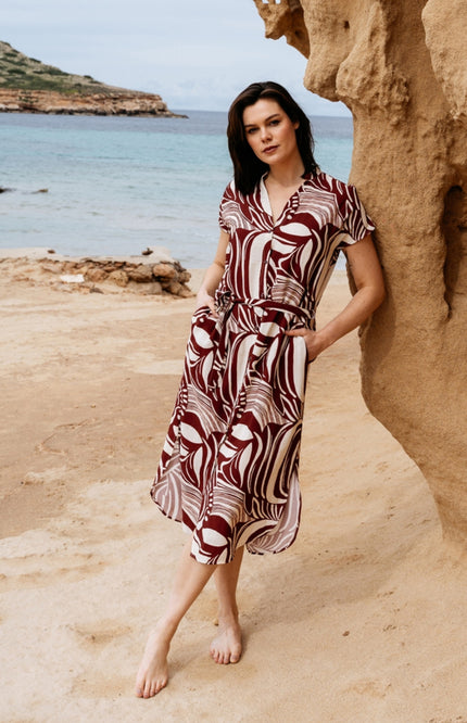 &Co woman Jurk Liva Weave Claret Multi DR311 Stretchshop.nl