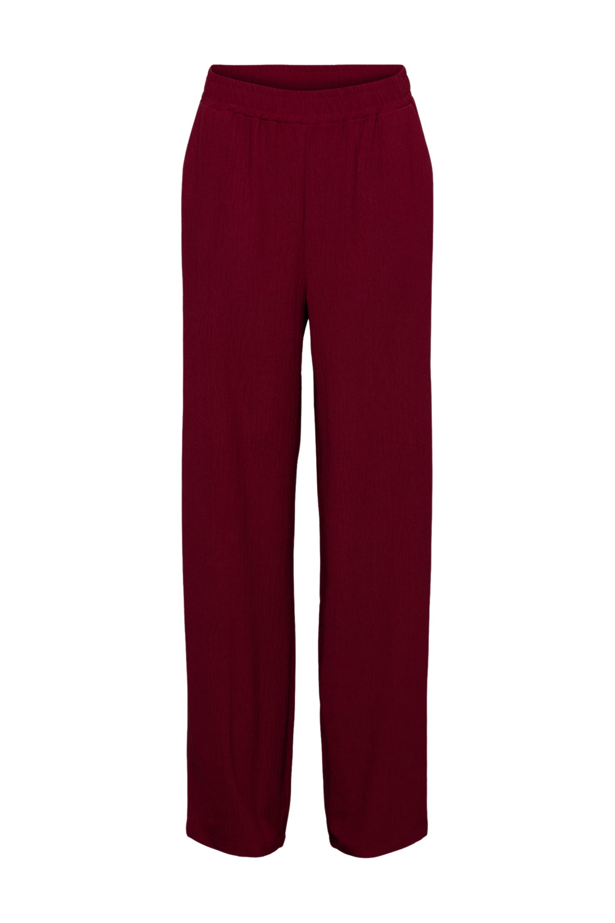 Lichte rode broek Julie Claret van &Co woman, met rechte snit en elastische taille, gedragen door een model.
