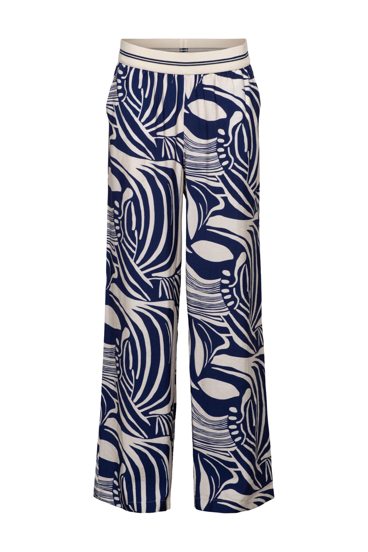 Nessy Weave Blue Multi broek van &Co woman, gestreept met blauwe en multicolore patronen, casual en comfortabel model.