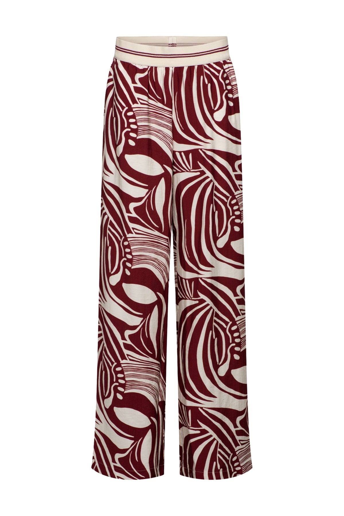 Nessy Weave Claret Multi broek van &Co woman, getekend in een kleurrijk, geweven ontwerp met een comfortabele pasvorm.