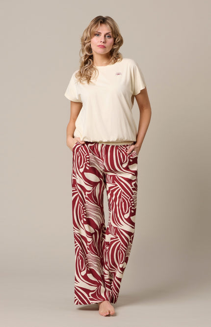&Co woman Broek Nessy Weave Claret Multi PA449 Stretchshop.nl