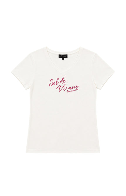 Elvira Casuals T-shirt Sol Offwhite Berry Stretchshop.nl