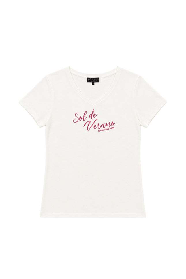 Elvira Casuals T-shirt Sol Offwhite Berry Stretchshop.nl