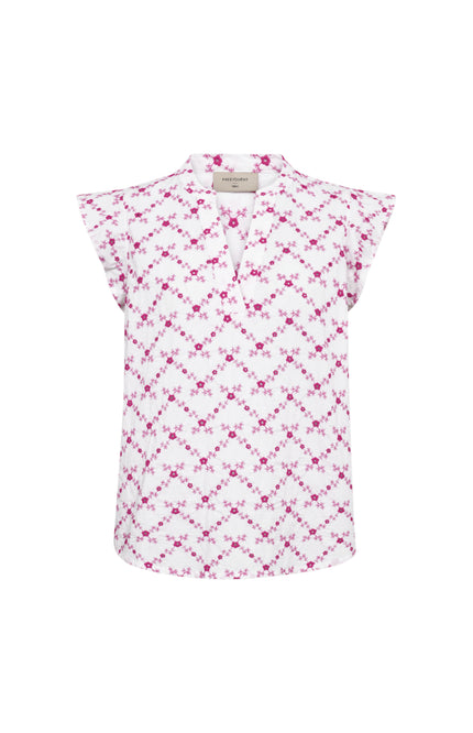 Freequent Blouse Fqalisa Brilliant White Fuchsia Purple 208319 Stretchshop.nl