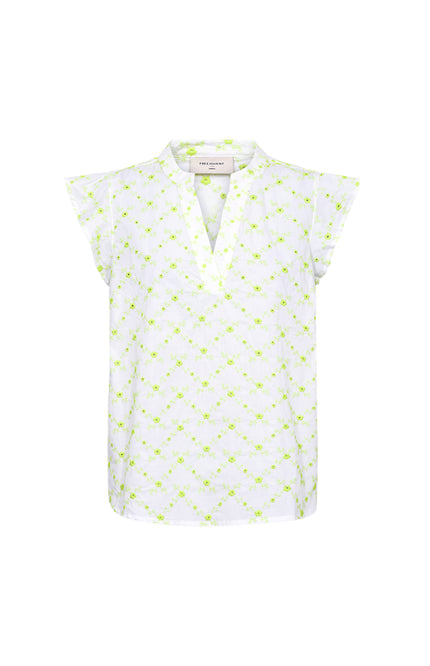 Freequent Blouse Fqalisa Brilliant White Sharp Green 208319 Stretchshop.nl