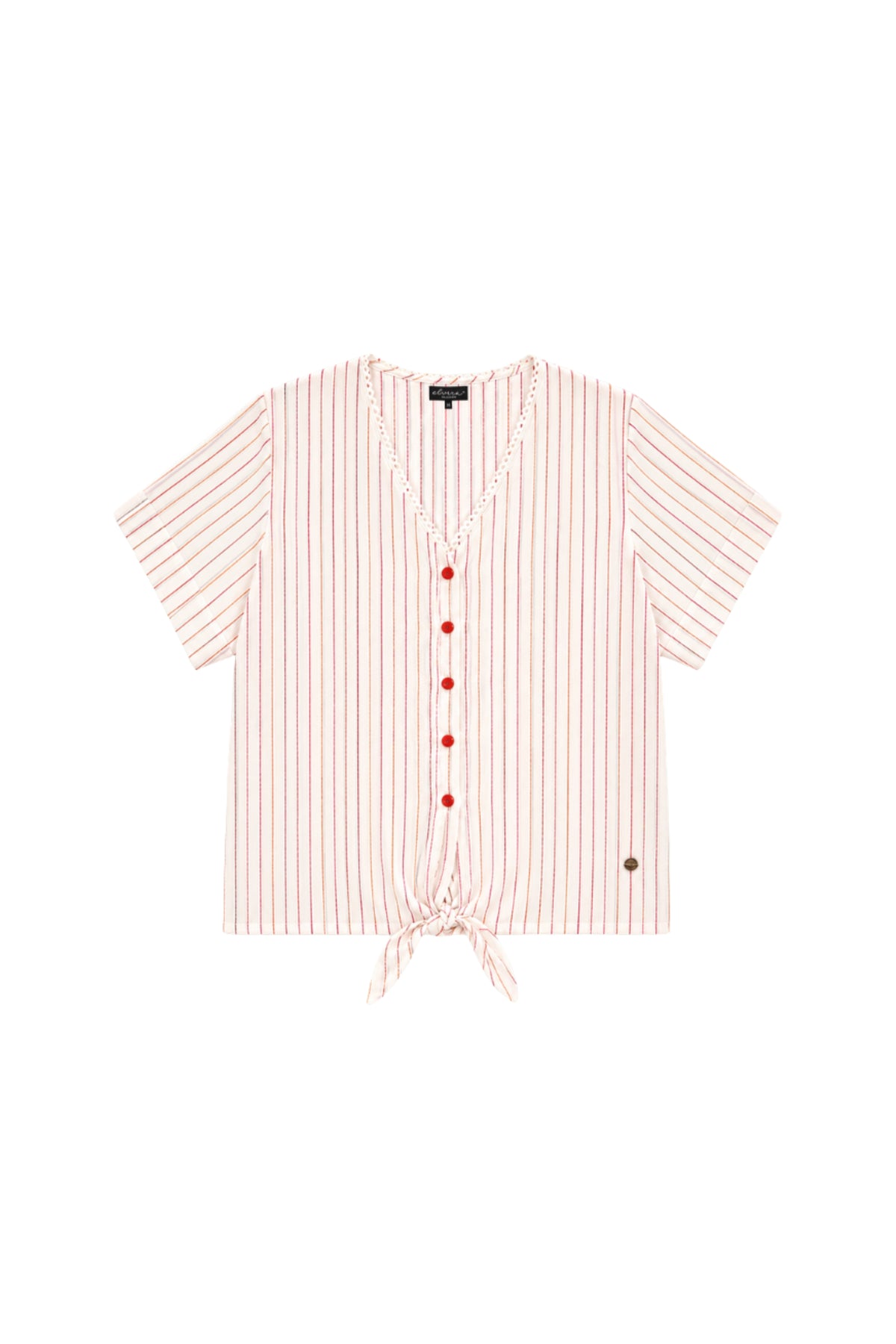 Linnen blouse Silvia met strepen van Elvira Casuals, modieus en lichtgewicht, gedragen door een model.