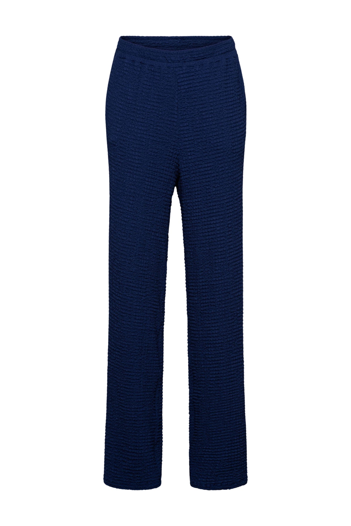 Donkerblauwe broek Tanja Ink Blue van &Co woman, getoond op model met elegante pasvorm en casual stijl.
