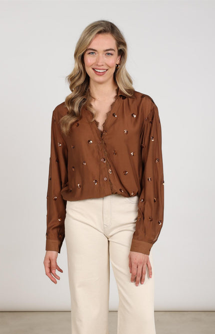 Blouse Anika Paillet Espresso NKF02160