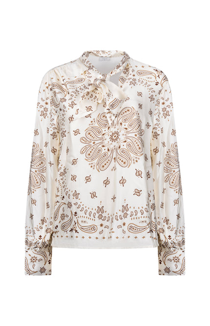Blouse Angie Tie Paisley Offwhite Toffee NKF02201