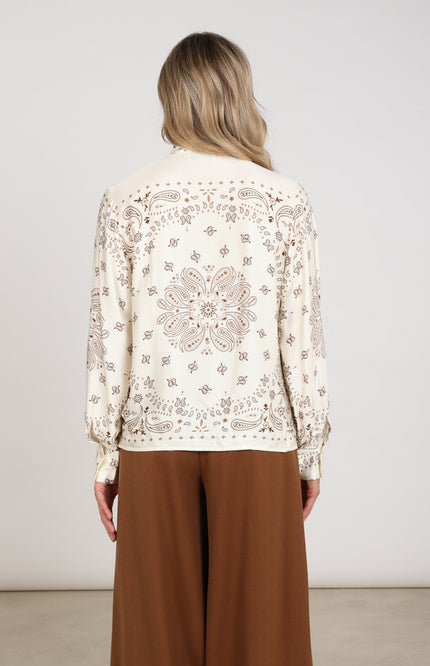 Blouse Angie Tie Paisley Offwhite Toffee NKF02201