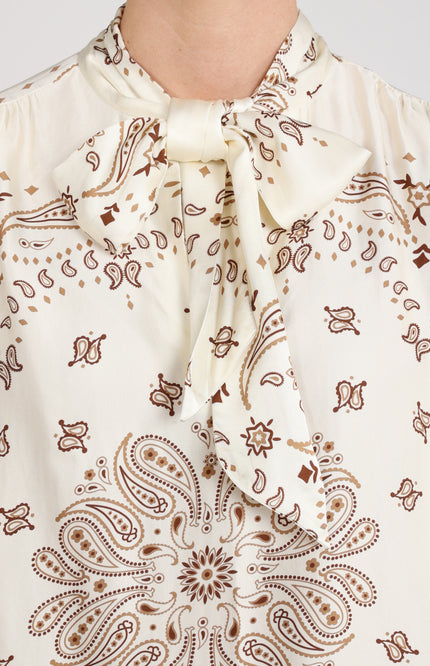 Blouse Angie Tie Paisley Offwhite Toffee NKF02201