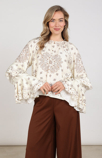Blouse Asra Paisley Offwhite Toffee NKF02202