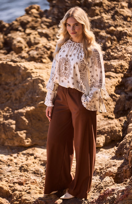 Blouse Asra Paisley Offwhite Toffee NKF02202