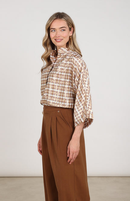 Blouse Maya Check Offwhite Toffee NKF02215