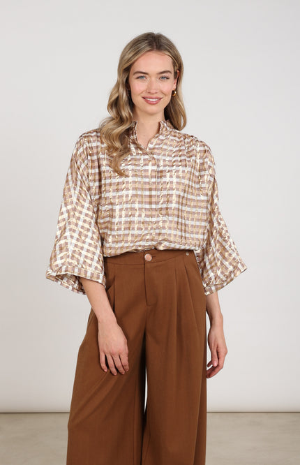 Blouse Maya Check Offwhite Toffee NKF02215