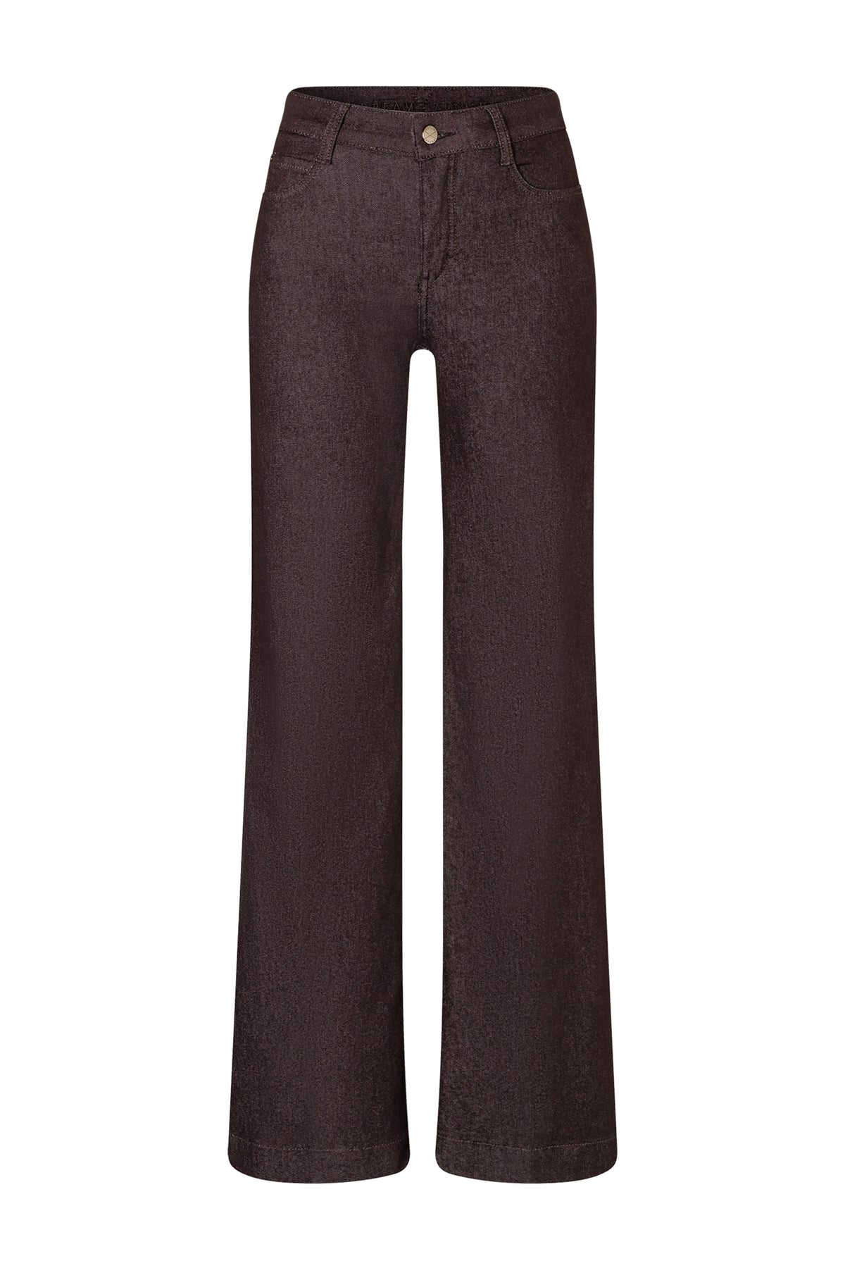 Bruine wide-fit jeans van MAC Jeans, Dream Wide Rinsed 5439-D799, met rumen en losse pasvorm, getoond op een model.