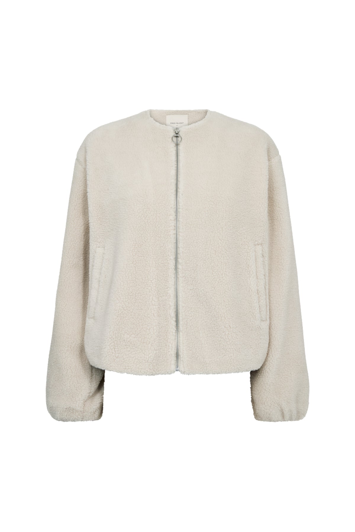 Damesjacket Freequent Fqteddy Moonbeam met zachte teddystof en warme capuchon, comfortabel en stijlvol voor koud weer.
