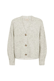 Vrijetijdsvest Freequent Moonbeam Melange met zachte knit-textuur en ronde hals, gedragen door model.