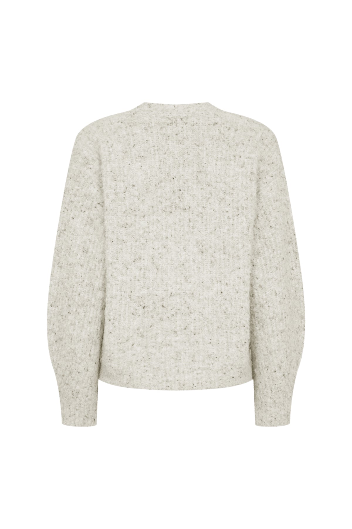 Lichte melange vest van Freequent met ronde hals en lange mouwen, model Larissa, op een witte achtergrond.