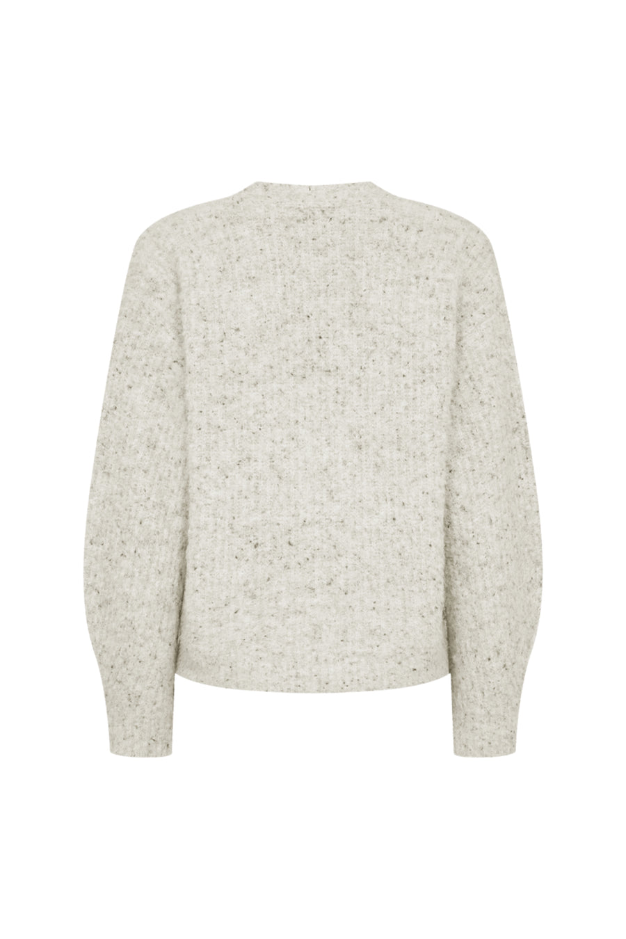 Lichte melange vest van Freequent met ronde hals en lange mouwen, model Larissa, op een witte achtergrond.