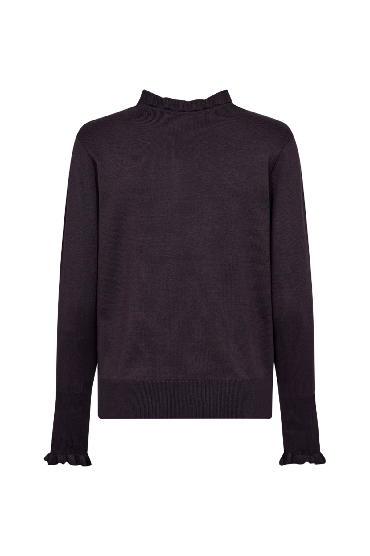 Donkere blauwe trui Freequent Fqkatie Nightshade met ronde hals en lange mouwen, gedragen door een model.