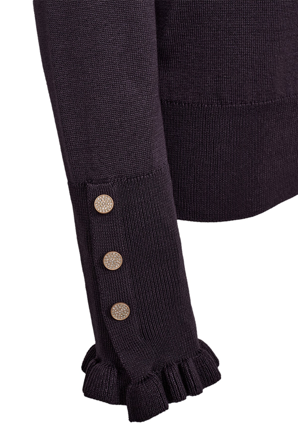 Donkere blauwe trui Freequent Fqkatie Nightshade met ronde hals en lange mouwen, gedragen door een model.
