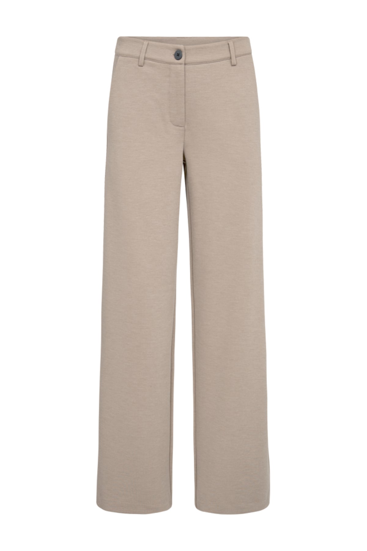 Taupe melange broek Fqnanni Desert van Freequent, getoond op een model, met een comfortabele pasvorm en stijlvolle look.