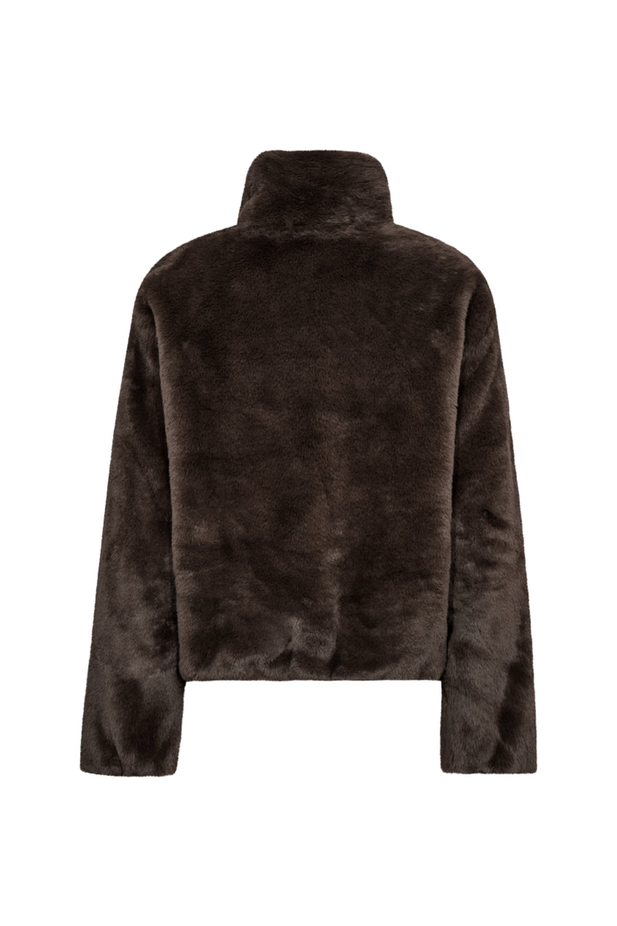 Donkere Fqfony Mole jacket van Freequent met capuchon en ritssluiting, gedragen door model op straat.