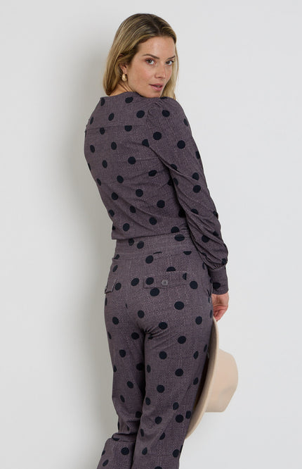 Travel Blouse Puff Sleeves Dot Structure Print Winter Grey 202226