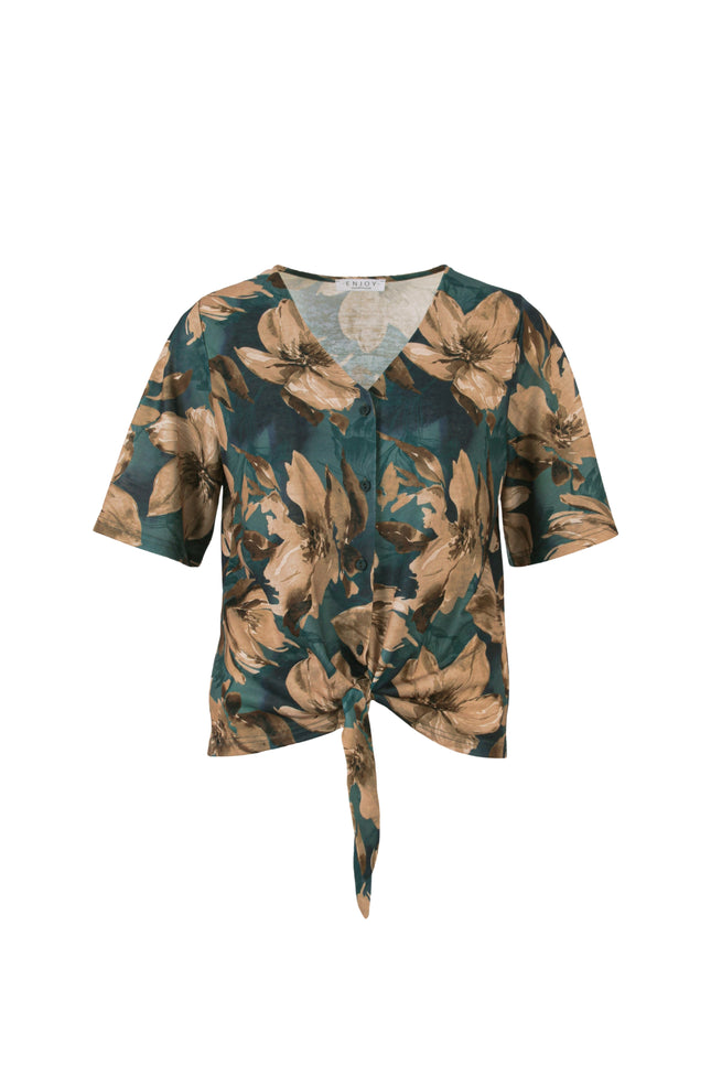 Blouse Strik Bloemenprint Taupe 166689