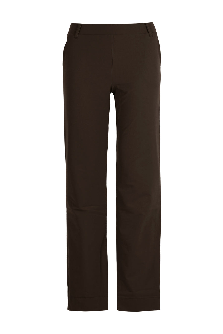 Bruine brede reisbroek van Enjoy, comfortabel en stijlvol met wijde pijpen, gedragen door een model.