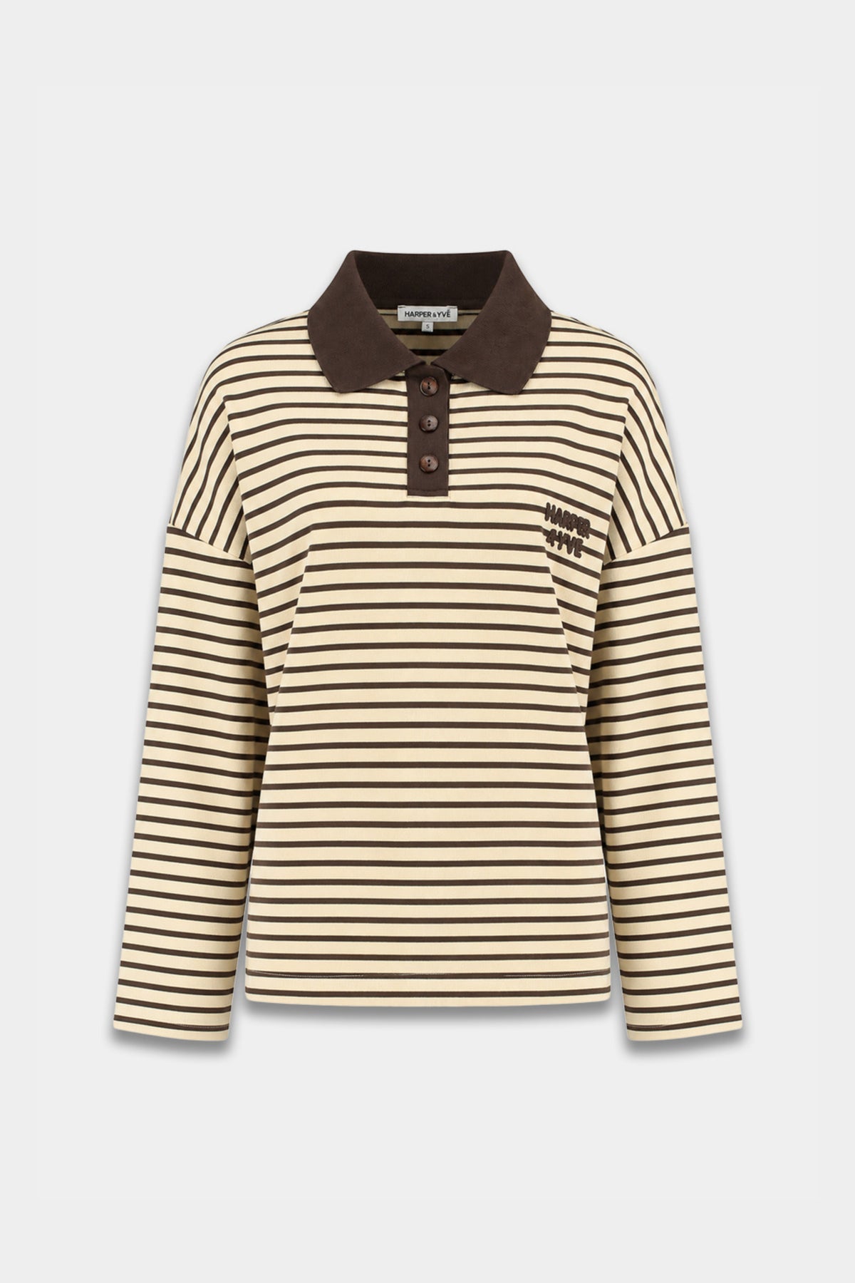 Harper & Yve Top Pollie Hot Fudge Stripe, blauw-witte gestreepte top met ronde hals en korte mouwen, casual en stijlvol.