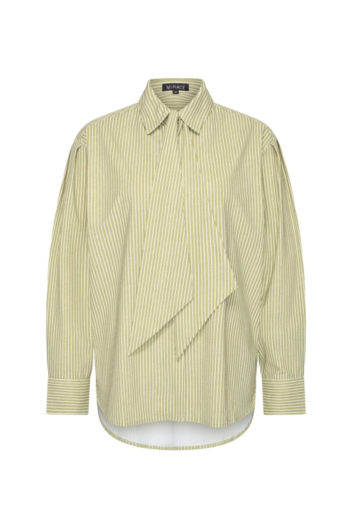 Oversized reiskleding blouse met strik en streepprint van Mi Piace, geschikt voor winter, in de afbeelding te zien op model.