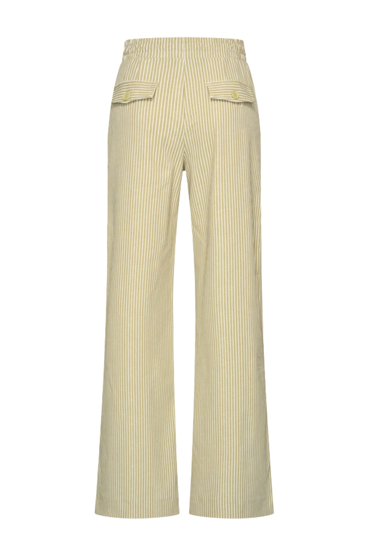 Mi Piace travelbroek Small Stripe Print in winter Pear kleur, met dunne strepen en comfortabele pasvorm, zichtbaar op de afbeelding.