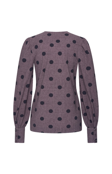 Travel Blouse Puff Sleeves Dot Structure Print Winter Grey 202226