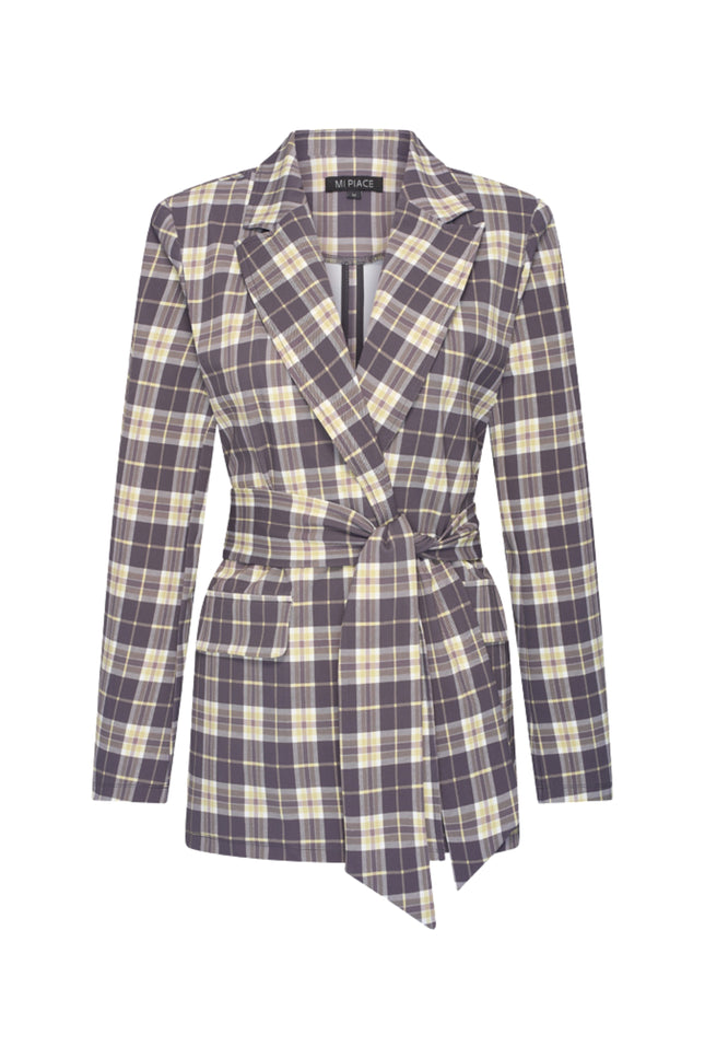 Travel Blazer Belted Autumn Check Print Winter Pear 202823A