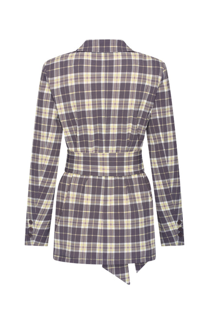 Travel Blazer Belted Autumn Check Print Winter Pear 202823A