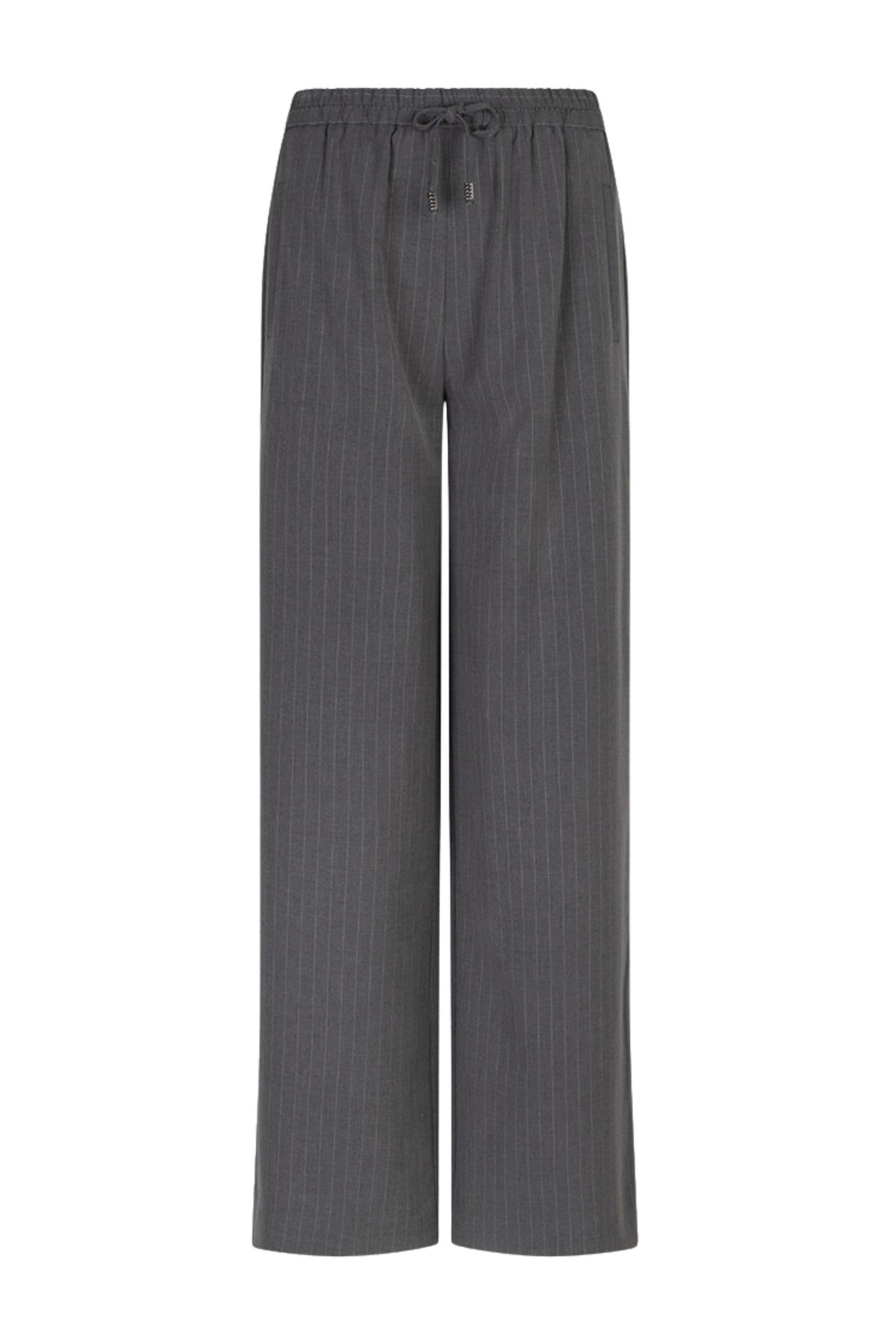Laarzen in grijs melange met strikdetails en pinstripe patroon, ontworpen door EsQualo, voor een stijlvolle uitstraling.
