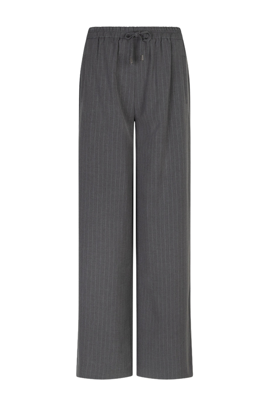 Laarzen in grijs melange met strikdetails en pinstripe patroon, ontworpen door EsQualo, voor een stijlvolle uitstraling.