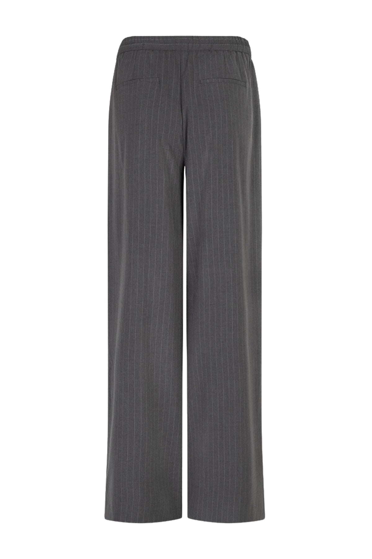 Grijze melange broek met drawstrings en streeppatroon van EsQualo, casual damesmodel met elastische taille en comfortabele pasvorm